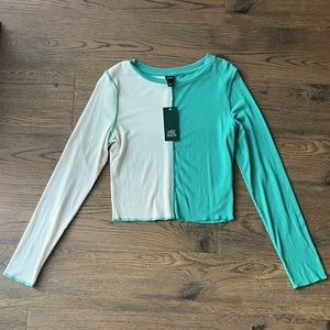 Wild Fable, Mint Green & Off White, Colorblock, Rib Knit, Long Sleeve Crop, NWT